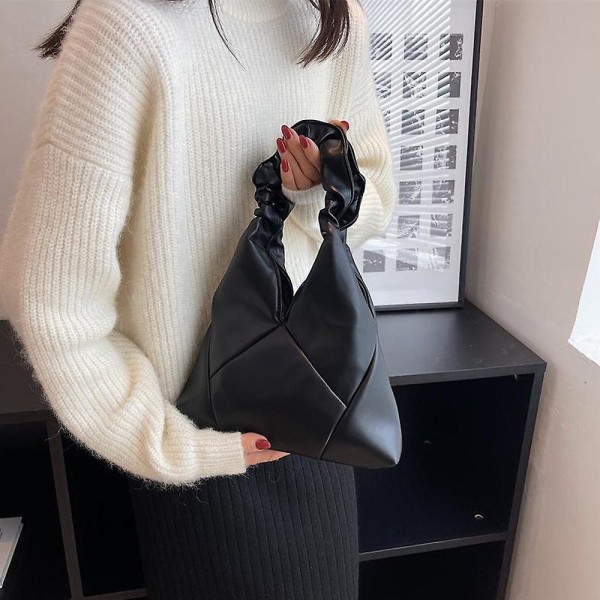 Ny Fransk Niche Design Plisseret Sky Taske Rombeformet Bærbar Pu Skuldertaske til Kvinder black