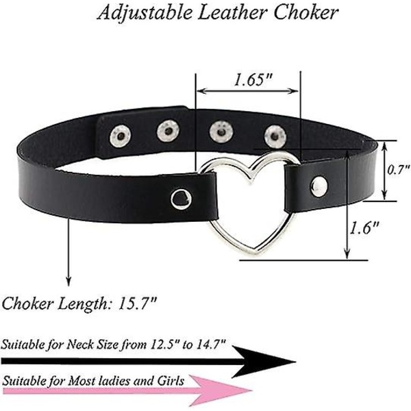 2 stk. Kærlighedshjerte Justerbar Læder Choker Punk Pu Halskæde Goth Choker Blød Halsbånd Kæde Til Kvinder Piger