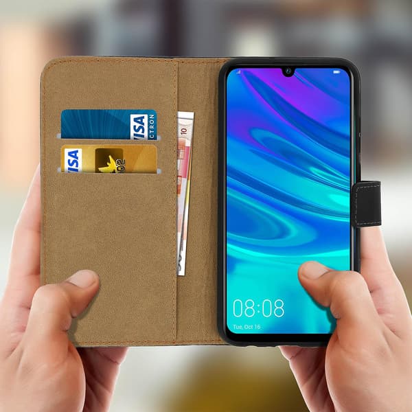 Læder Folio Etui til P Smart 2019 / Honor 10 Lite, Video Stand Sort
