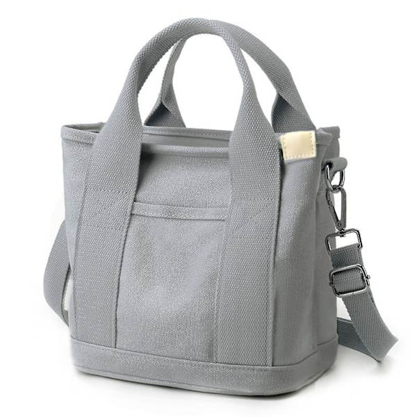 Canvas tote taske til kvinder, canvas håndtaske med flere indvendige lommer, lynlåslukning med vedhæng, ensfarvet Crossbody Gray