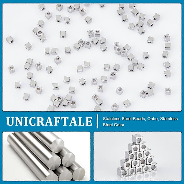 100 kpl 3 mm kuutiopaloja 304 ruostumatonta terästä neliönmuotoisia välihelmiä metallisia irtopaloja pieniä sileitä helmiä saumattuja helmiä tee-se-itse rannekoru kaulakoru koruihin