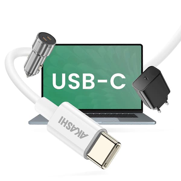 Økologisk 3-i-1 USB-C til USB-C Micro-USB Lightning-kabel 1m, Hvit
