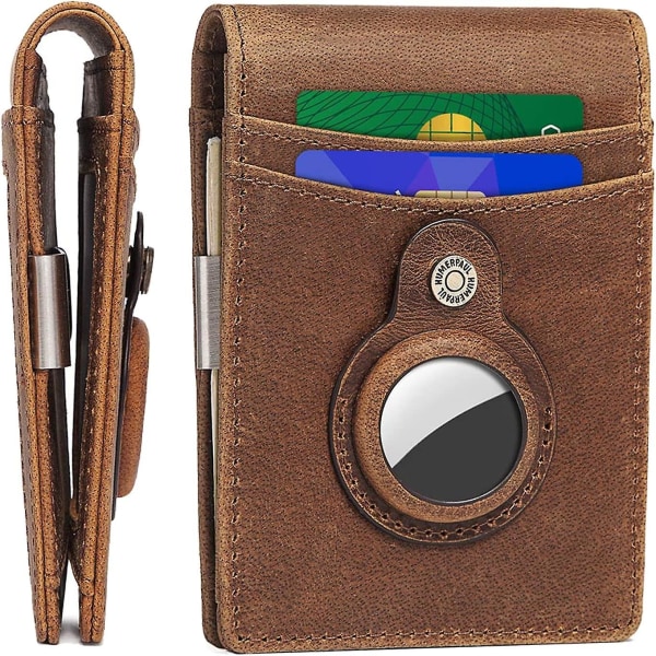 AirTag plånbok i äkta läder plånbok Slim plånbok för män med pengarklämma Slim plånbok för män med RFID-blockerande framficka Plånbok Minimalistisk plånbok (mörk Brown