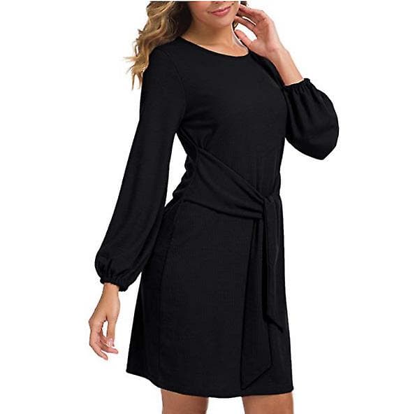 Bomullsmateriale Dame Genser Kjole Elegant Genser Rund Krage Vinterkjole Black M