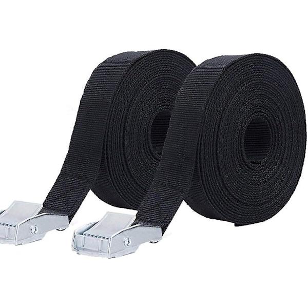 Pakkaus, jossa 2 kestävää 5 m x 25 mm:n kuormaliinaa - Nauha nokkalukoilla - Musta