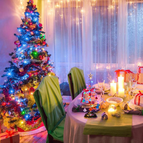Julgran i Kristall Ljusbord Julgran 33cm LED Julgran och Kristallhänge Bordsskiva Jul Heminredning flerfärgad