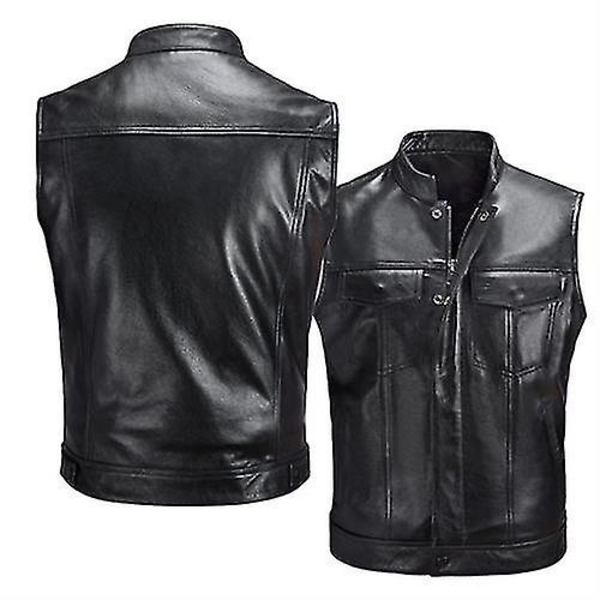 Lädermotorcykelväst för män, herr casual väst 2XL
