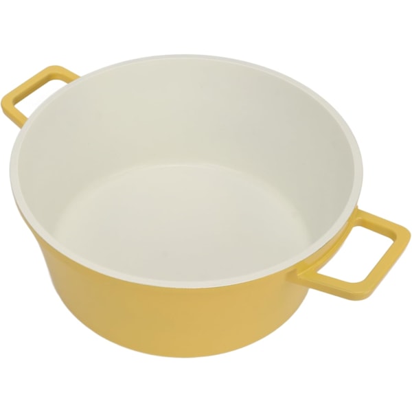 Emaljerad Holländsk Ugnsgryta,  Non Stick Gryta med Dubbla Handtag och Lock Stor Kapacitet Djup Gjutjärnsgryta  (Gul)