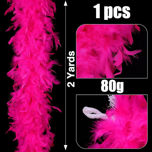 Chandelle Kalkunfjer Boa 2 Yards 80 Gram Til DIY Håndværk Hjem Dans Bryllupsfest Halloween Kostume Dekoration Fjer Boa (rosenrød)