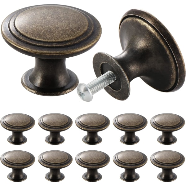 12st vintage brons antik stil 30 mm runda möbeldörrknoppar