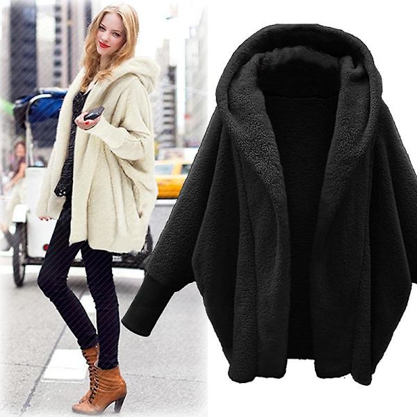 Dam vinter fuzzy fleece kappa, öppen framsida huvtröjor jacka Black 2XL
