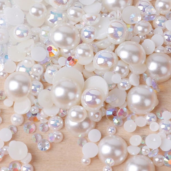 Halvpärlor för hantverk Flatback pärlor pärlor set för Diy nagel ansiktskonst hantverksdekoration, blandade storlekar 3-10mm Style 3