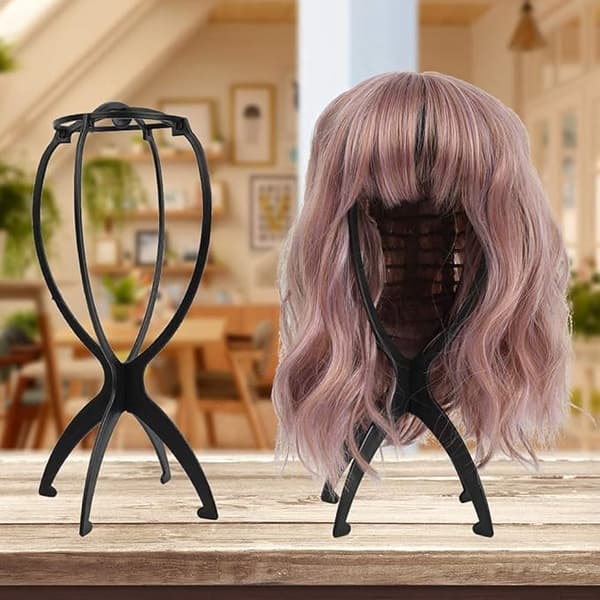 Pakke med 6 foldbare parykholdere i plast, parykholder, displaystativ til parykker/hatte