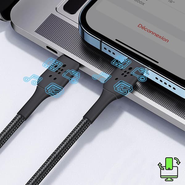 USB-C til Lightning-kabel Strømforsyning 18W Synkronisering 1m Belkin Hvit Black