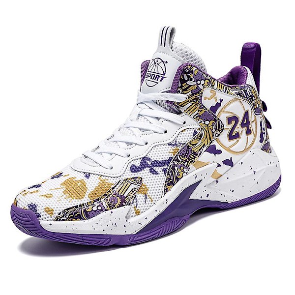 Herre Basketballsko Letvægts Åndbare Vandresko Atletiske Mode Sneakers 3D8909 WhitePurple EU 36