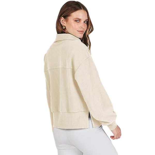 Casual halvlynede sweatshirts til damer, langærmet cropped pullover Cream M