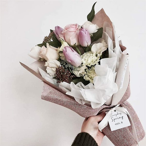 Koreansk linneblomsteromslagspappersrulle Blombukettomslag, 19,7 tum x 5 yards (a)