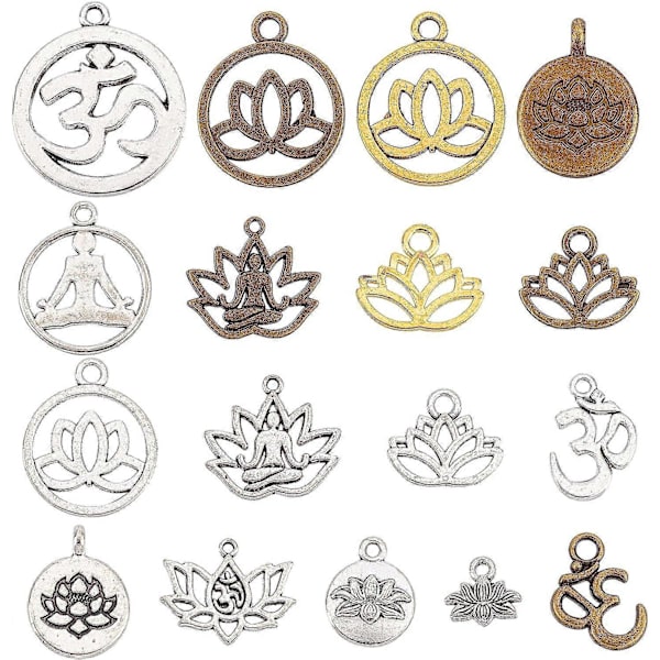 68 stk. Lotus Charms Yoga Charms Lotusblomst Charm Hul OM Yoga Chakra Energi Charm Flade Runde Charms
