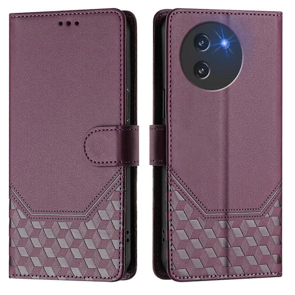 Honeycomb Prægning RFID Læder Telefon Cover Til Doogee Note 59 / Note 59 Pro Violet