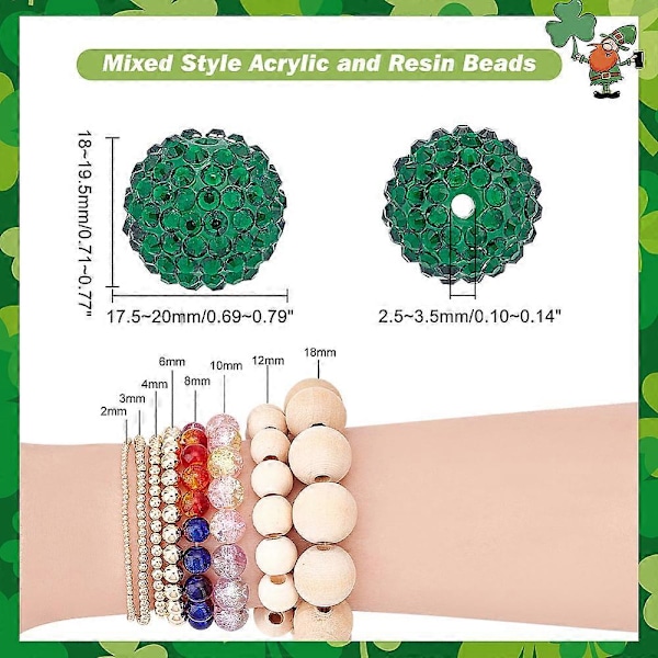 1 Set Blandade Stilar Akryl och Resin Pärlor Runda Ljusgröna Hål: 2,5~3,5mm 50st set