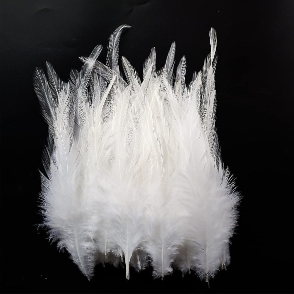 100 st sadel hackle tupp fjäder för hantverk, 5-7 tum naturlig fasan hals fjädrar DIY hänge örhängen Dream Catcher-vit