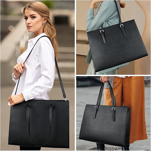 Handväska shopper laptopväska dam 40 cm, elegant lätt PU-läder shoppingväska axelväska, stor axelväska tygväska portfölj