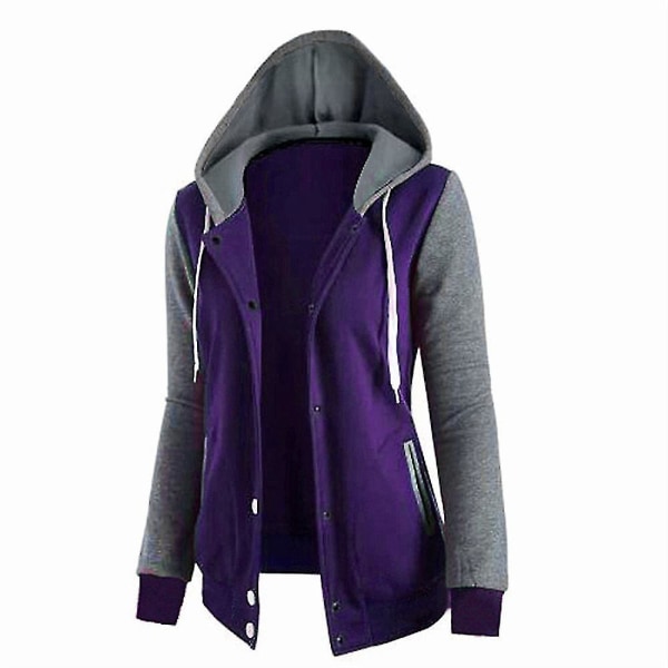 Sweatshirt til kvinder Patchwork Hætte Langærmet Firdobbelt-knap Top Jakke L Red