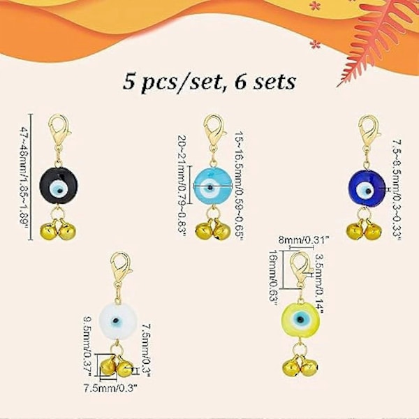 30 stk. 5 Stilarter Ondt Øje Maskemarkør Gylden Lampwork Vedhæng Dekoration Maskemarkør Charms med Lås