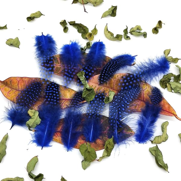 100 st 3"-6" Kungsblå fläckiga fjädrar Guinea fasan fjäder för hantverk Drömfångare Smycken dekoration, färgad kalkon kyckling plym fjädrar