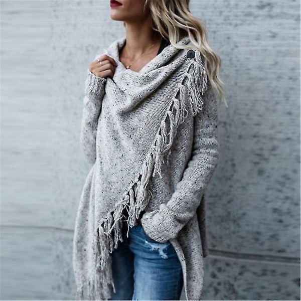 Dam Plus Size Långärmad Stickad Topp Oregelbunden Lös Pullover Tröja Oversize S E