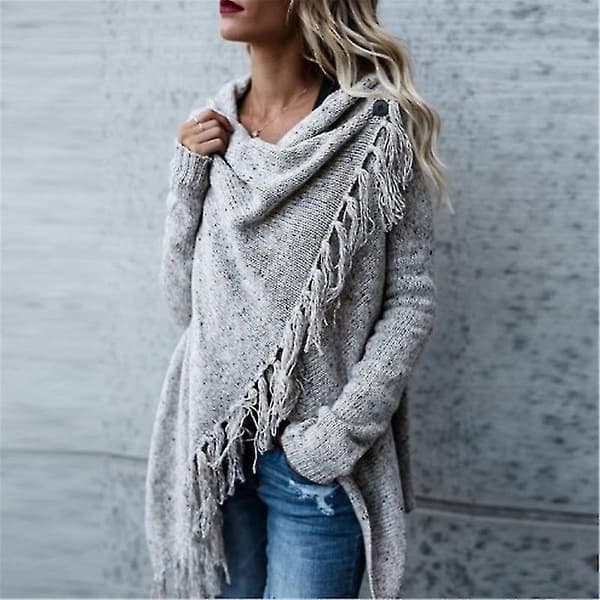 Dam Plus Size Långärmad Stickad Topp Oregelbunden Lös Pullover Tröja Oversize XL G