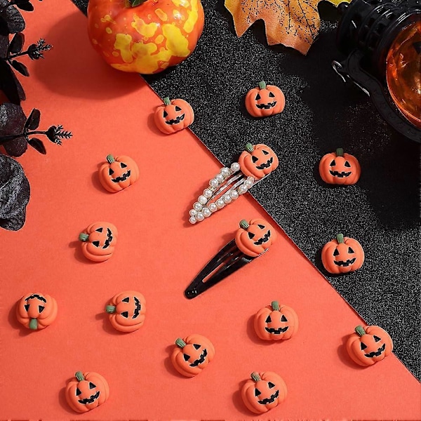 1 Ask 50 st Halloween Cabochons Pumpa Berlock Tecknad Harts 3D Orange Hösttema Pumpor Flatback Cabochon för Smyckestillverkning Scrapbooking Dekoration