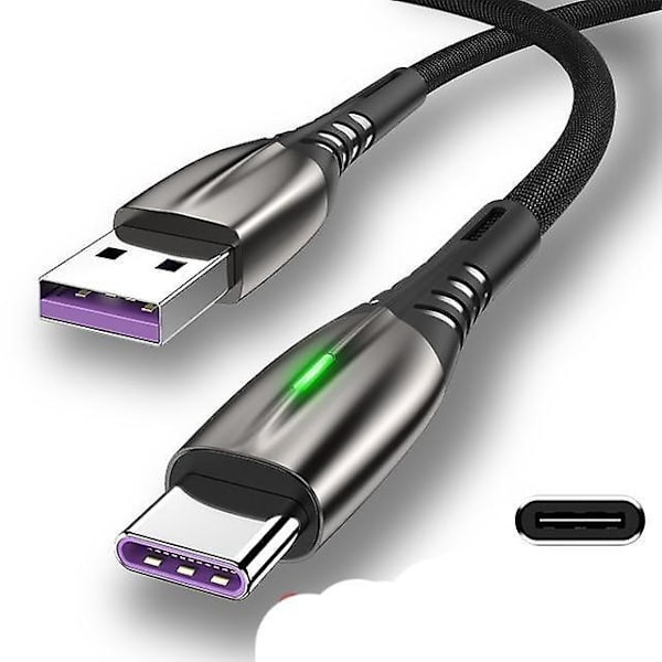 Usb Type C -kaapeli Led Android -matkapuhelinlaturi Datakaapeli Black For Type-C 1m (3.3ft)