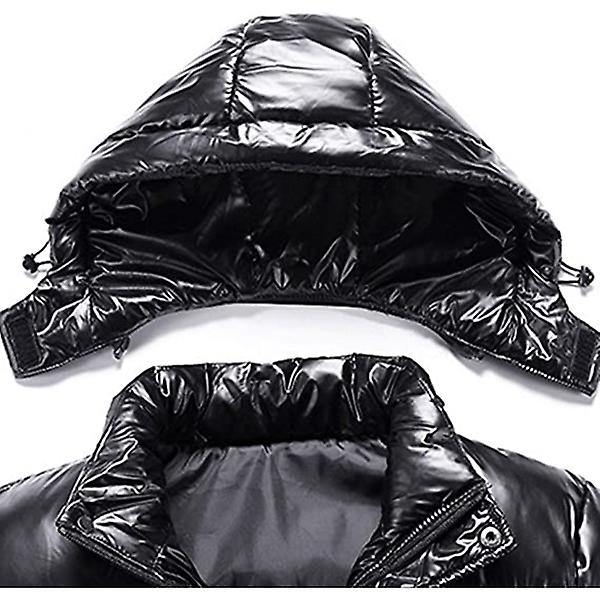 Herr glänsande dunjacka avtagbar huva vinter tjock värme pufferjacka Silver 2XL
