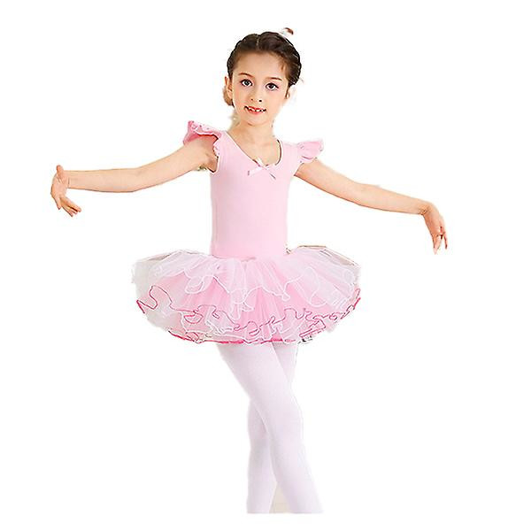 Balletkjoler til små piger, trikot med skørt, balletdanserkjole Pink 170cm