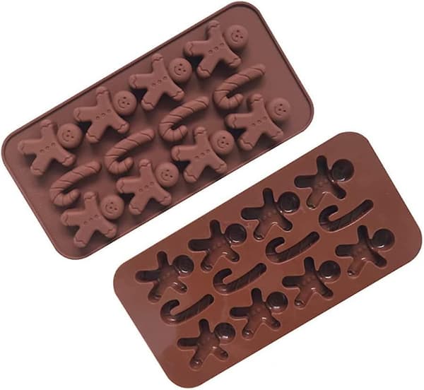 2 st julchokladformar i silikon, gummiformar i form av tomte och pepparkaksgubbe