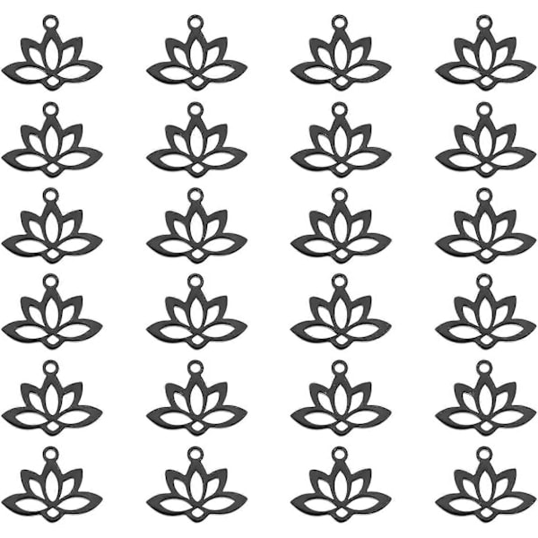 24 stk. Udhulet Lotusblomst Vedhæng Rustfrit Stål Yoga Metal Vedhæng Laserskåret Dingle Charms til Smykkefremstilling