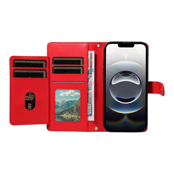 Kompatibelt Plånboksfodral för iPhone 16e med Remmar, Rombmönstrat Läderställ Red