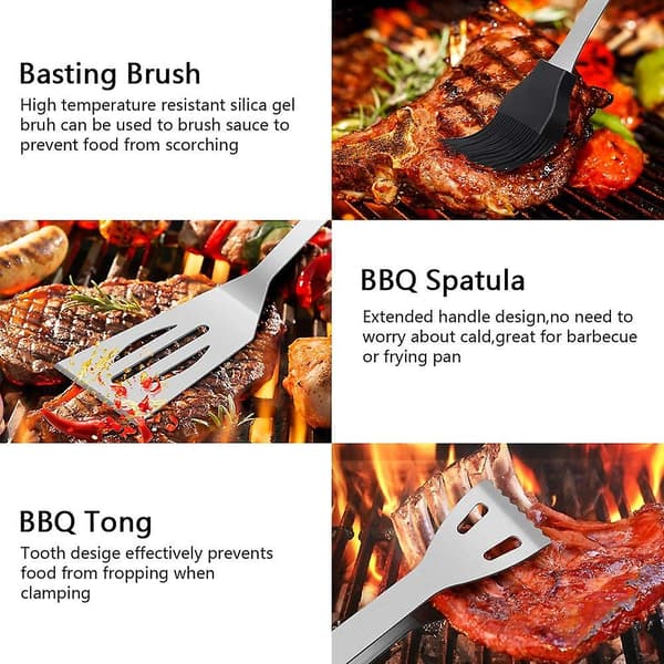 BBQ Verktøysett, 9 stk Grillredskaper i Rustfritt Stål