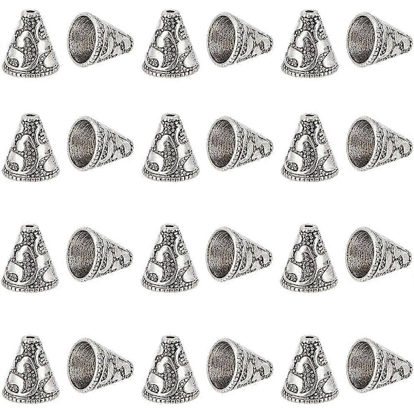1 Ask 40 st Silver Bead Cones End Cap Beads Retro Tibetansk Stil Legering Vintage Cone Spacer Beads Metall Stopper Caps för Smyckestillverkning Bead Assortments