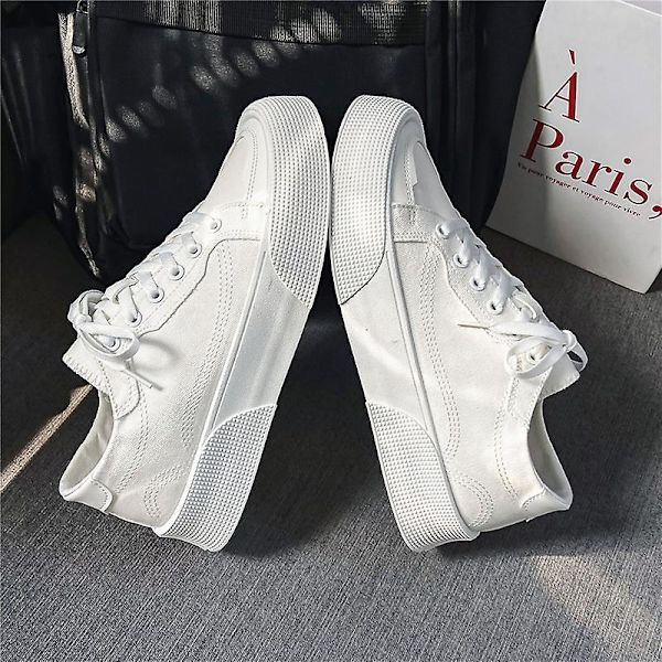 Herre Canvas Sko Mode Sneakers Lav Top Tennissko Snørebånd Casual Sko 3Dn2210 White EU 41