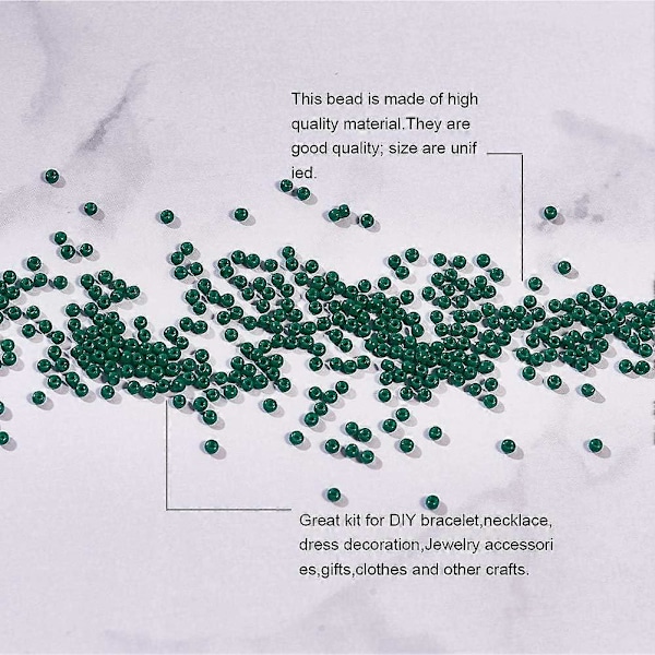 Elite Cirka 10 000 st 12/0 Glasfrö Pärlor Opak Mörkgrön Rund Ponnypärla Mini Distanspärlor Diameter 2mm med Behållare för Smyckestillverkning