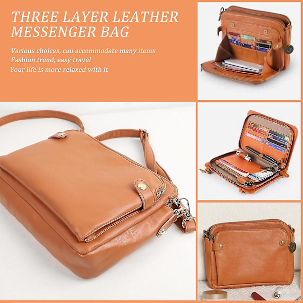 Crossbody PU-läder axelväska för kvinnor, casual elegant, flera lager Red