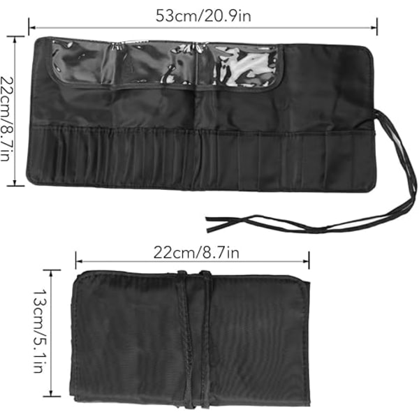 26 reiän harjateline nylon meikkilaukku musta meikkisivellin rullaava kotelo pussi kulmakarvakynäsiveltimille meikkitaiteilijan siveltimille