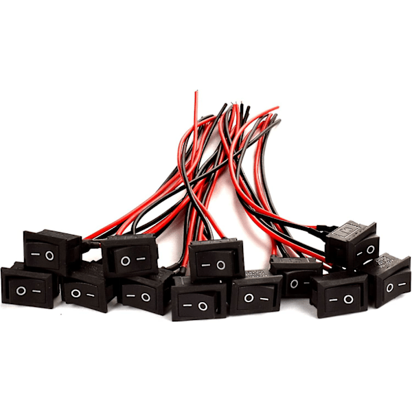 AC 6A/250V 10A/125V 2 Lödanslutning Spst På/Av Mini Båt Kabelansluten Vippströmbrytare 2-Pin Toggle Spst Strömbrytare Snäppfäste Med Kablar