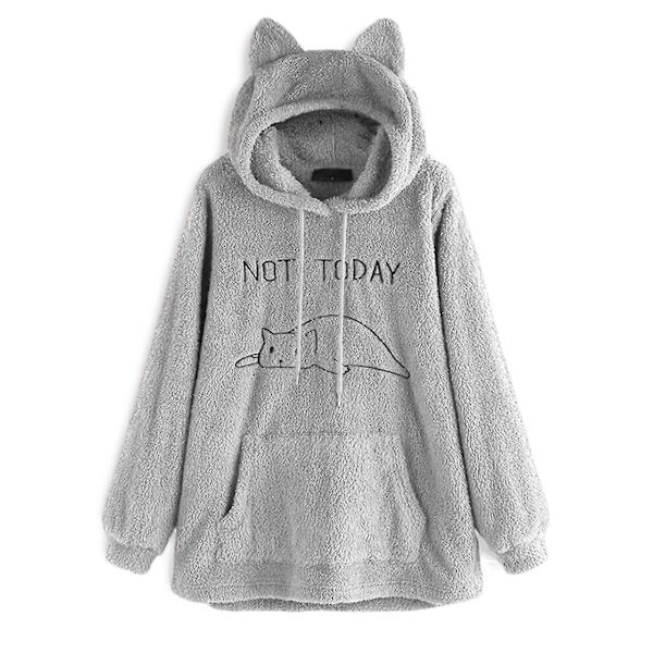 Oversized Fleece Huppari Kissankorvilla Naisten Syksy Talvi Pusero Kaksipuolinen Pehmo 3XL Gray