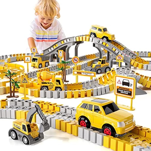 Ihaha 236 st byggklossar racingbanor för pojkar barnleksaker 6 st byggbilar och flexibelt spår lekset skapa en ingenjörsväg för 3 4 5