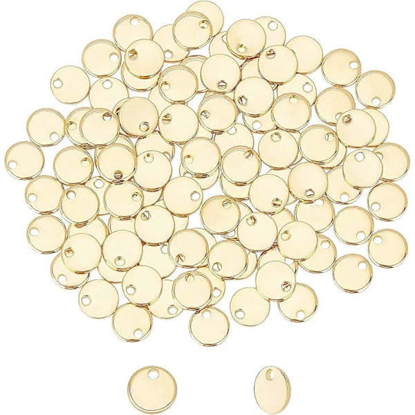 Cirka 100 st 7 mm Gyllene Berlocker Stämplingsblanka Tag Berlocker Platta Runda Hängsmycken för Smyckestillverkning Hål 1,4 mm