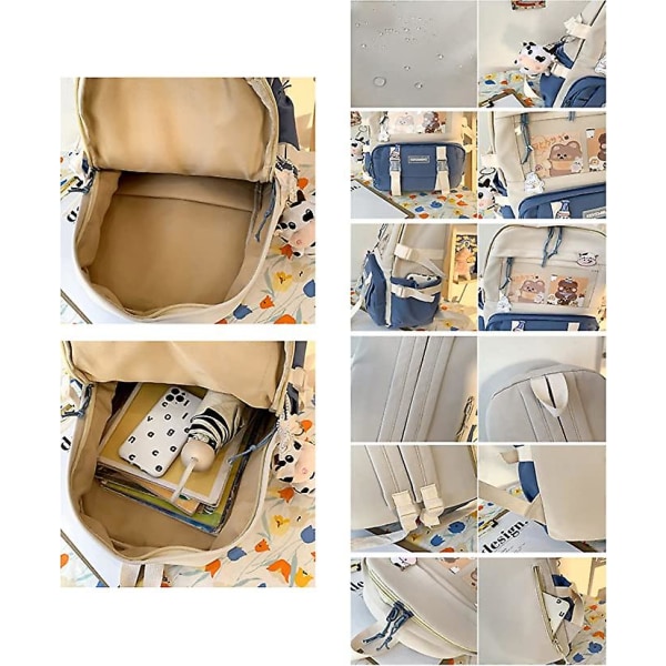 Kawaii Ryggsäck Estetiska skolväskor 17 i söt bokväska med märke och sött  hänge, stor kapacitet Kawaii ryggsäckar för skolan white 3960 | white |  Fyndiq
