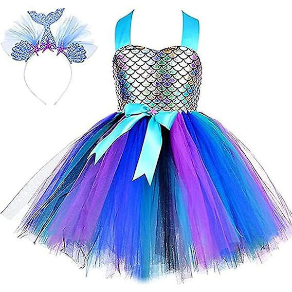 Flickande sjöjungfru kostym LED ljus upp prinsessa Tutu klänning Black style2-M